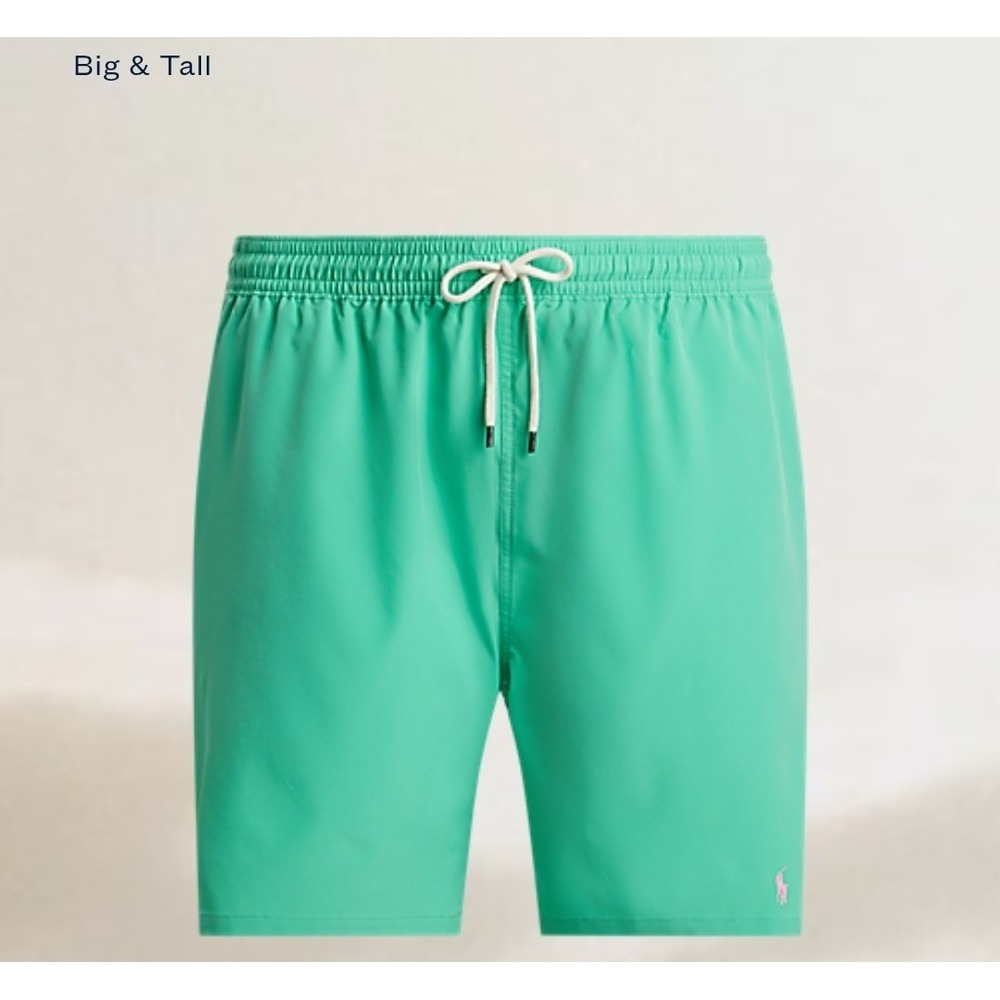 Polo Ralph Lauren Aqua Green Pink Stretch Swim Trunks Board Short Mens Size 3XLT - Picture 2 of 6